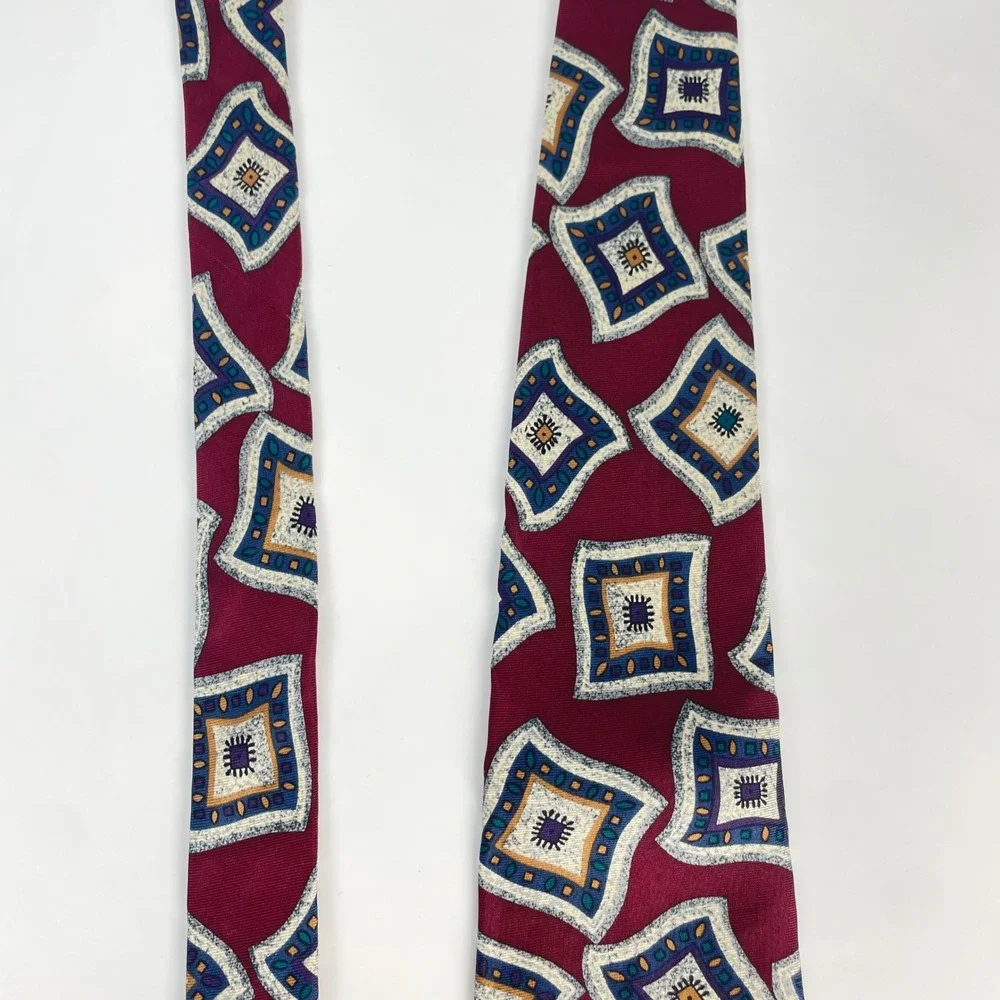 Pierre Balmain Tie Silk Men‎ Extra Long Tie Burgundy Geometric Abstract Italy